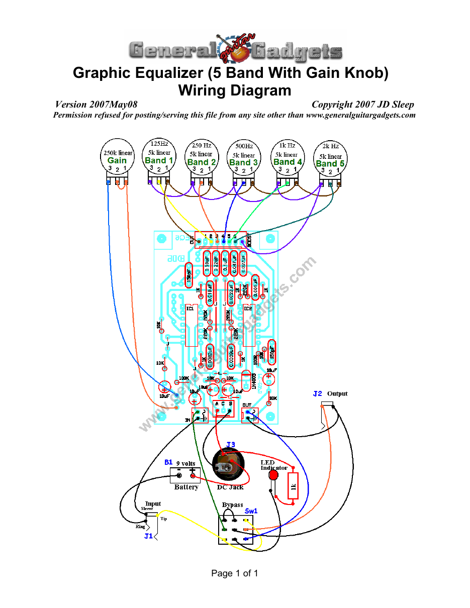 Graphic EQ Wiring Diagram, 5 Band with Gain control knob