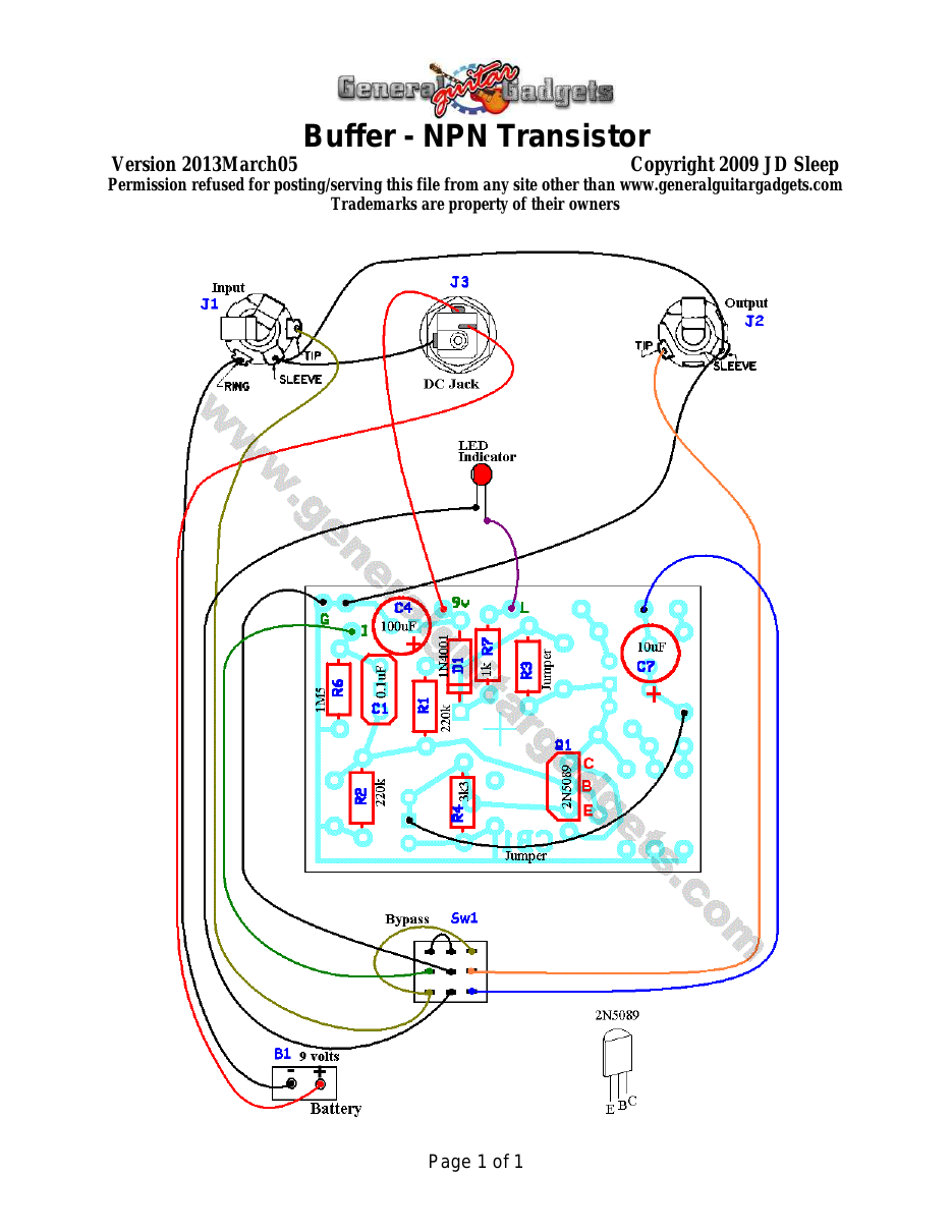 Transistor Buffer Parts Layout and Wiring Diagram