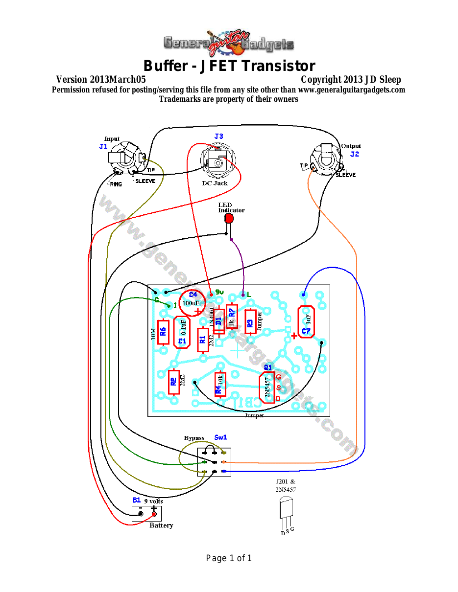 JFET Buffer Parts Layout and Wiring Diagram