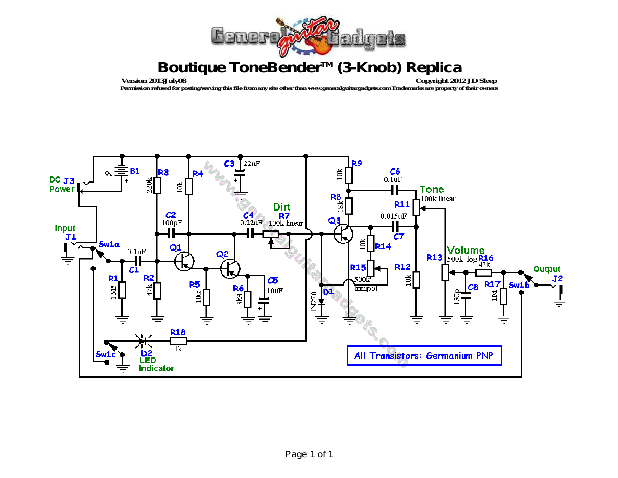 Boutique Bender (PNP Germanium) Schematic