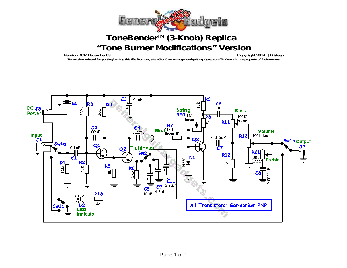 Tone Burner (PNP Germanium) Schematic