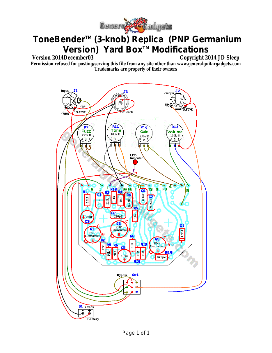 Yard Box Bender (PNP Germanium) Parts Layout
