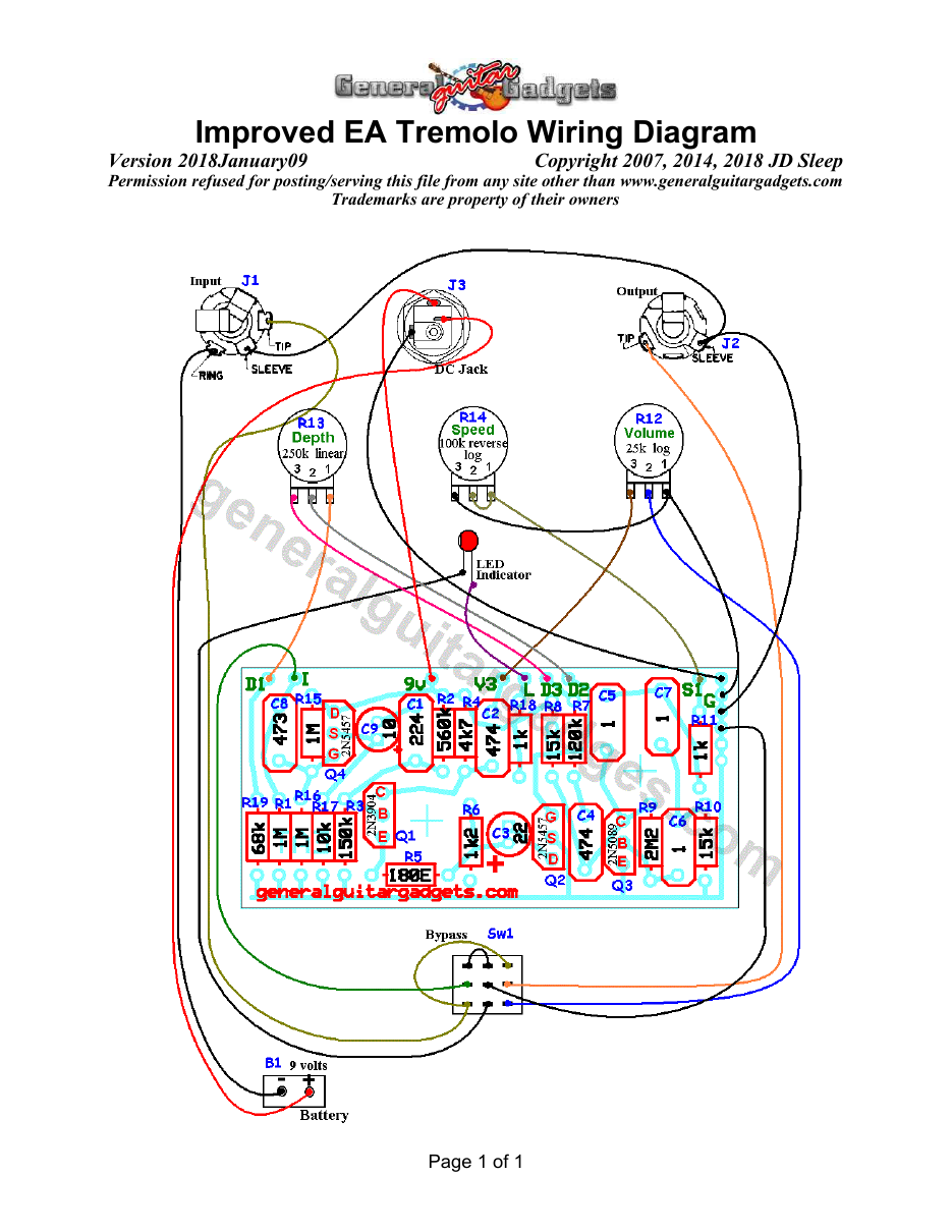 Improved EA Tremolo Parts Layout and Wiring Diagram